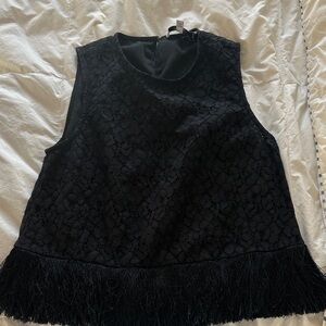 10 Crosby Derek Lam Black Lace Tank Top with Fringe